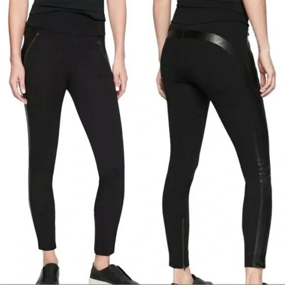 Athleta Siena Black With Faux Leather Trim Leggings Pants, Size S